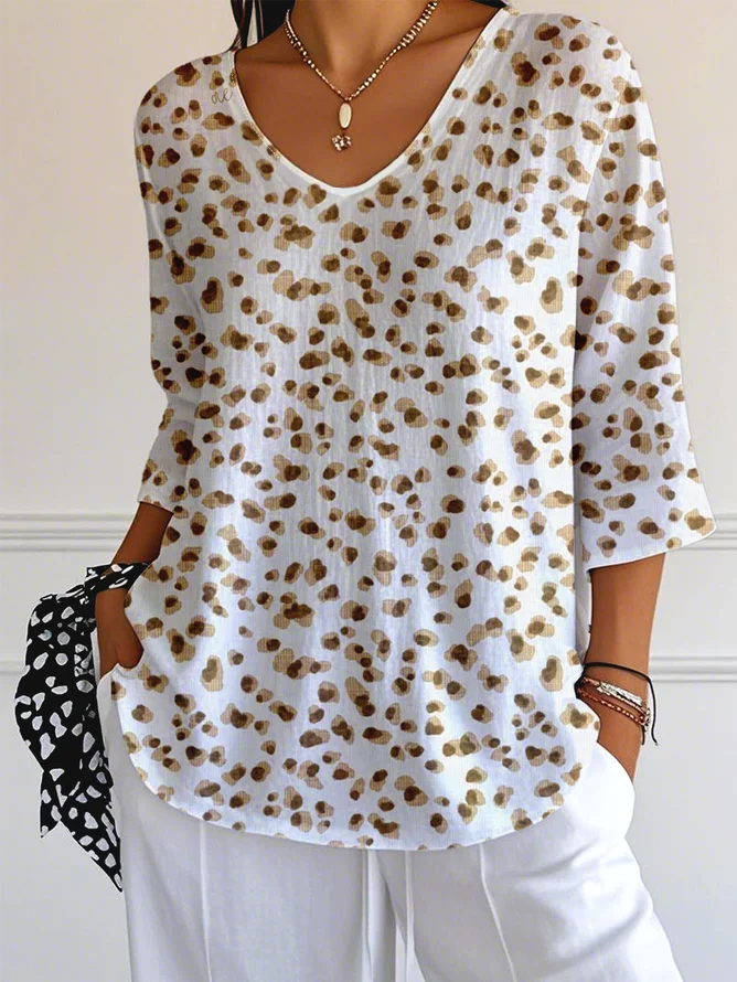 Leopard V Neck Casual T-Shirt