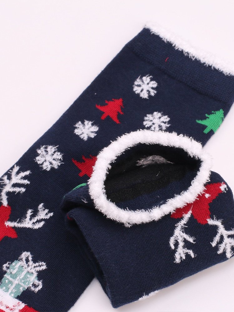 Women's Christmas Socks Autumn And Winter Fur Socks Santa Claus Elk Christmas Tree Snowman Snowflake Striped Gift Mid-tube Christmas Socks