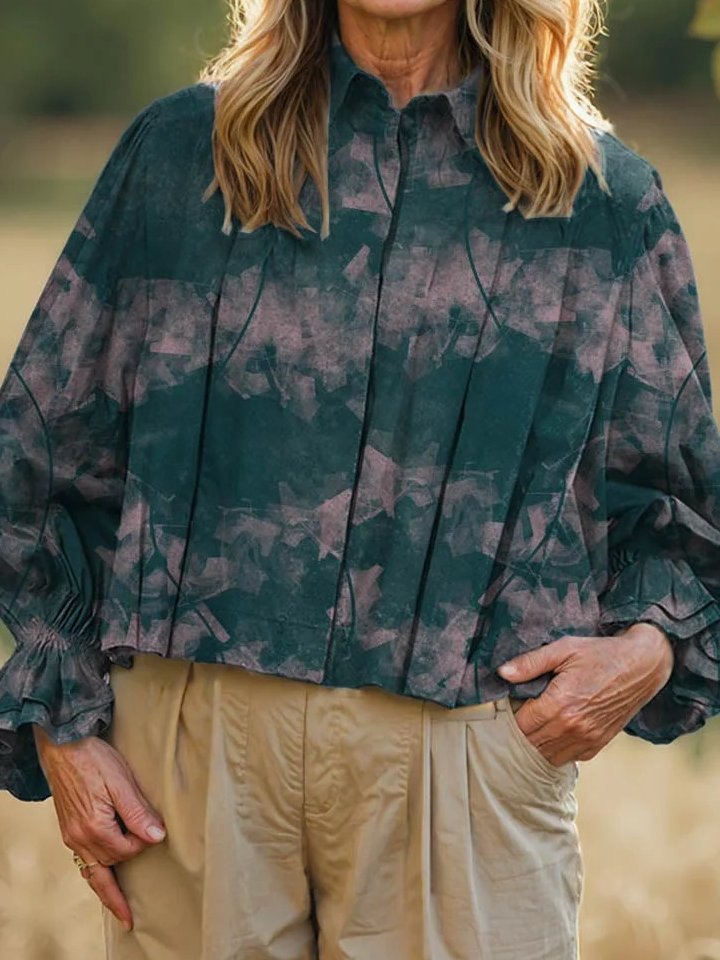 Shawl Collar Gradient Pattern Loose Casual Shirt