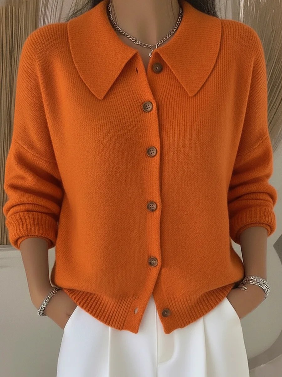 Simple Shawl Collar Loose Plain Cardigan