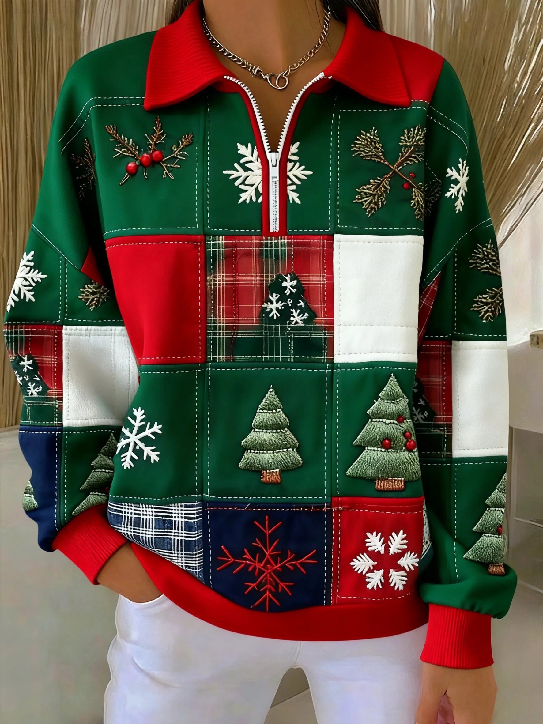 Christmas Casual Half Open Collar Sweater