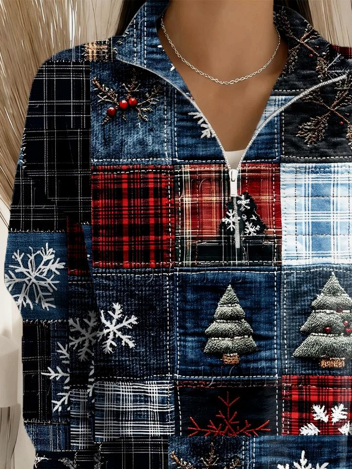 Casual Half Open Collar Loose Geometric Sweater
