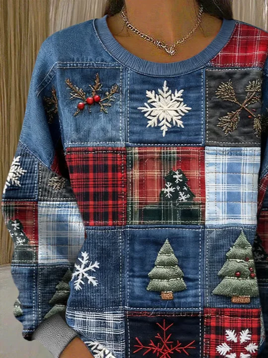 Crew Neck Christmas Tree Printing Casual Sweatshirt