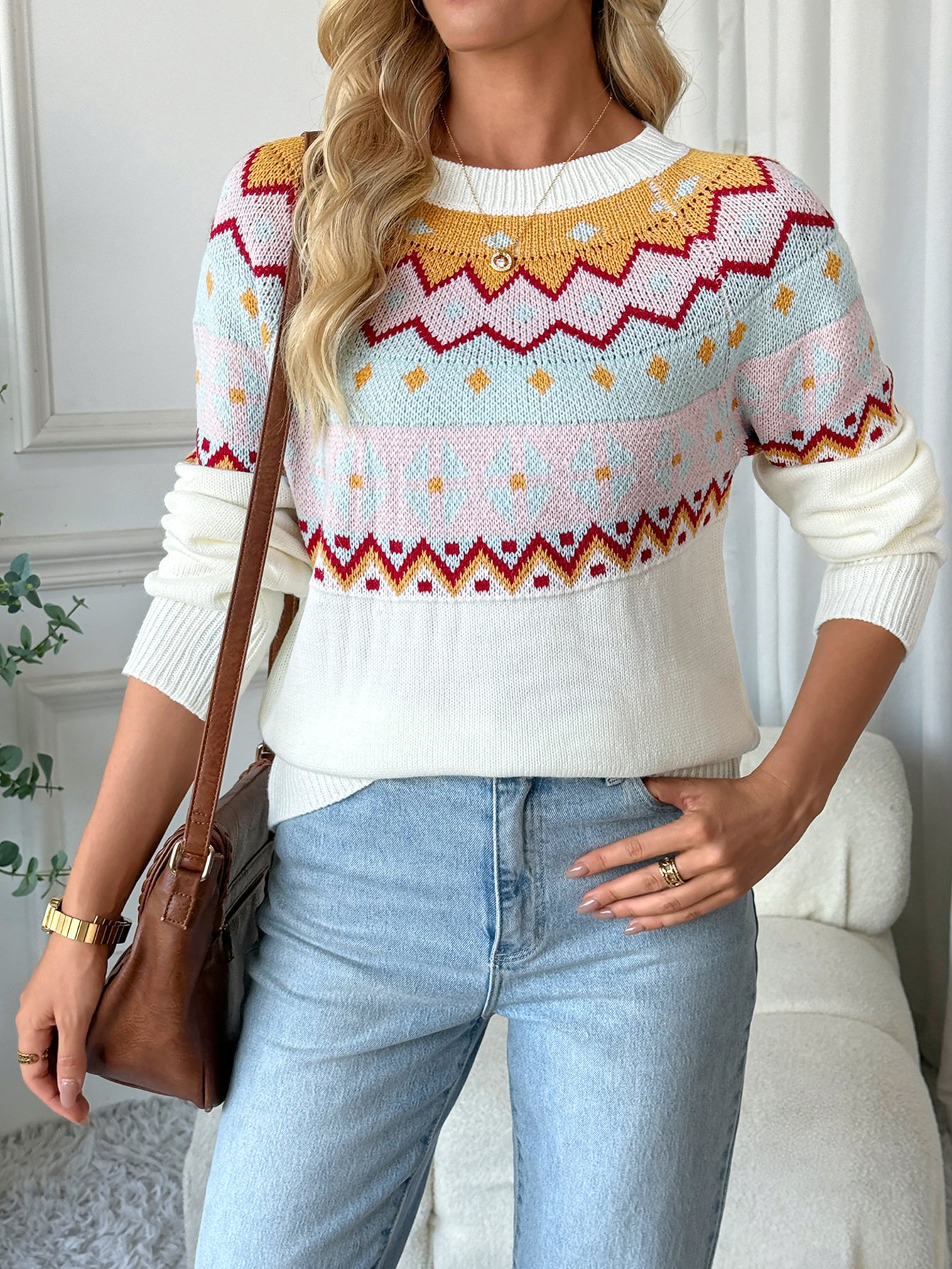 Casual Crew Neck Knitted Sweater