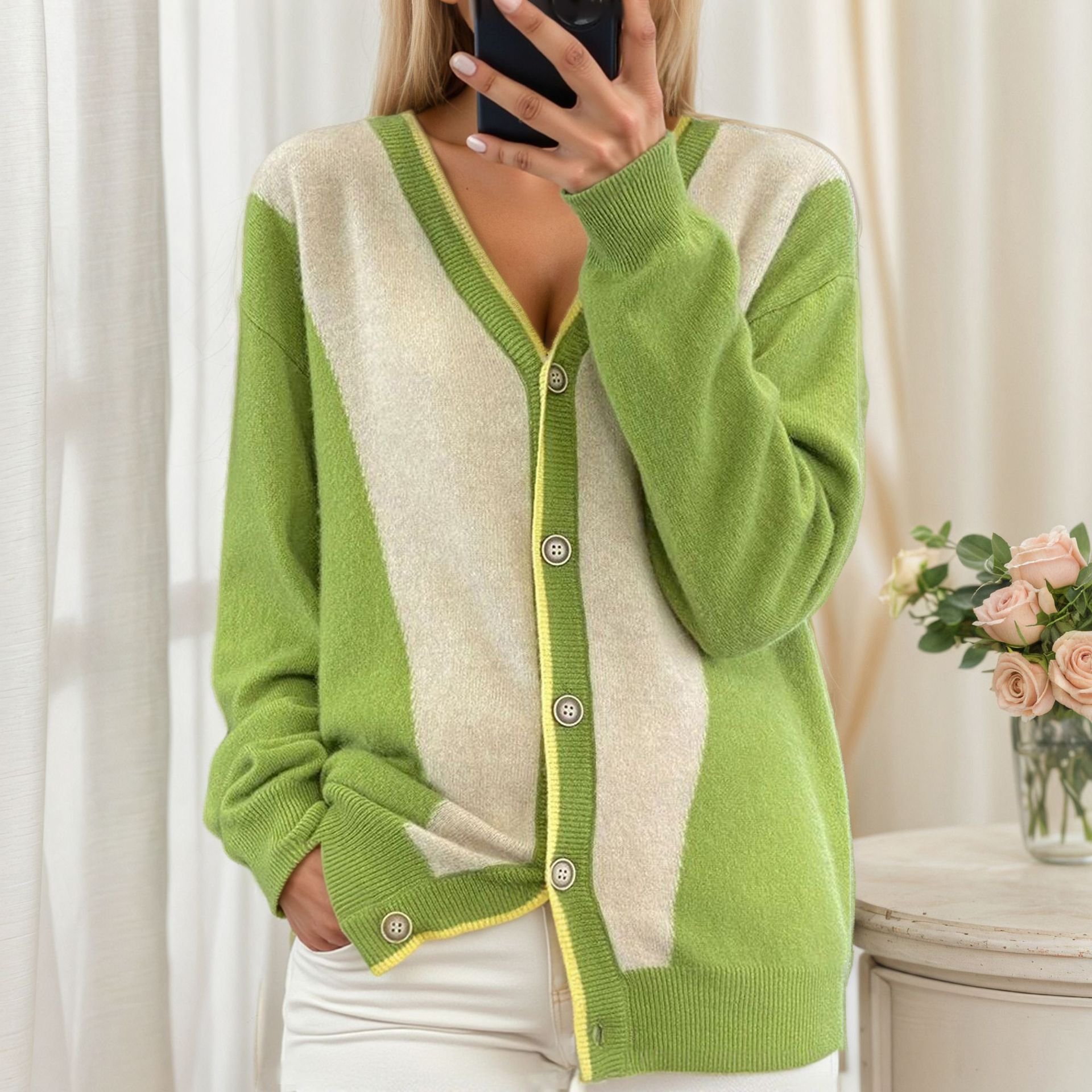Regular Fit Cotton V Neck Casual Cardigan