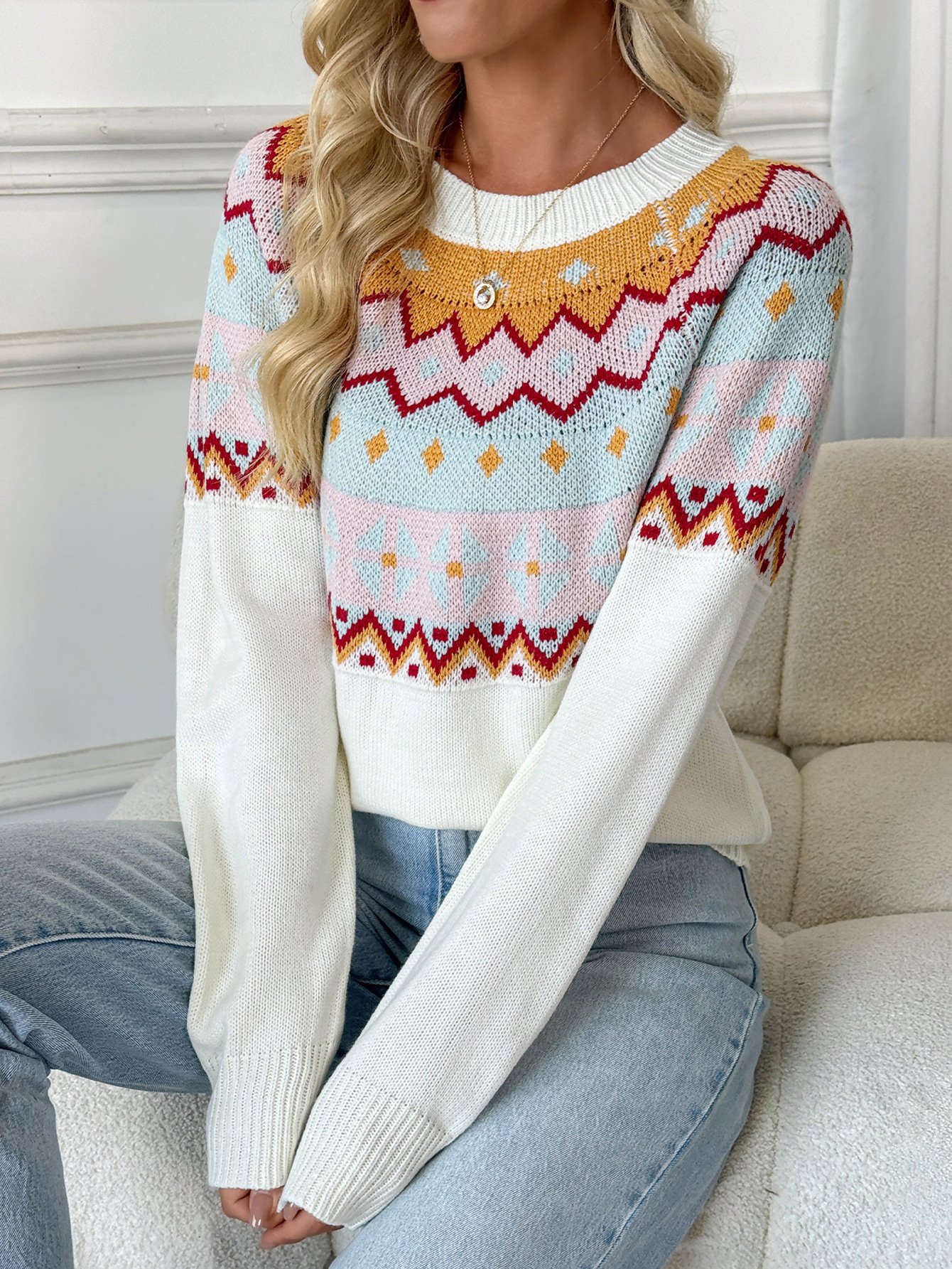 Casual Crew Neck Knitted Sweater