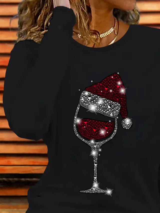 Women's Long Sleeve T-shirt Spring/Fall Black Christmas Printing Jersey Crew Neck Daily Going Out Casual Top