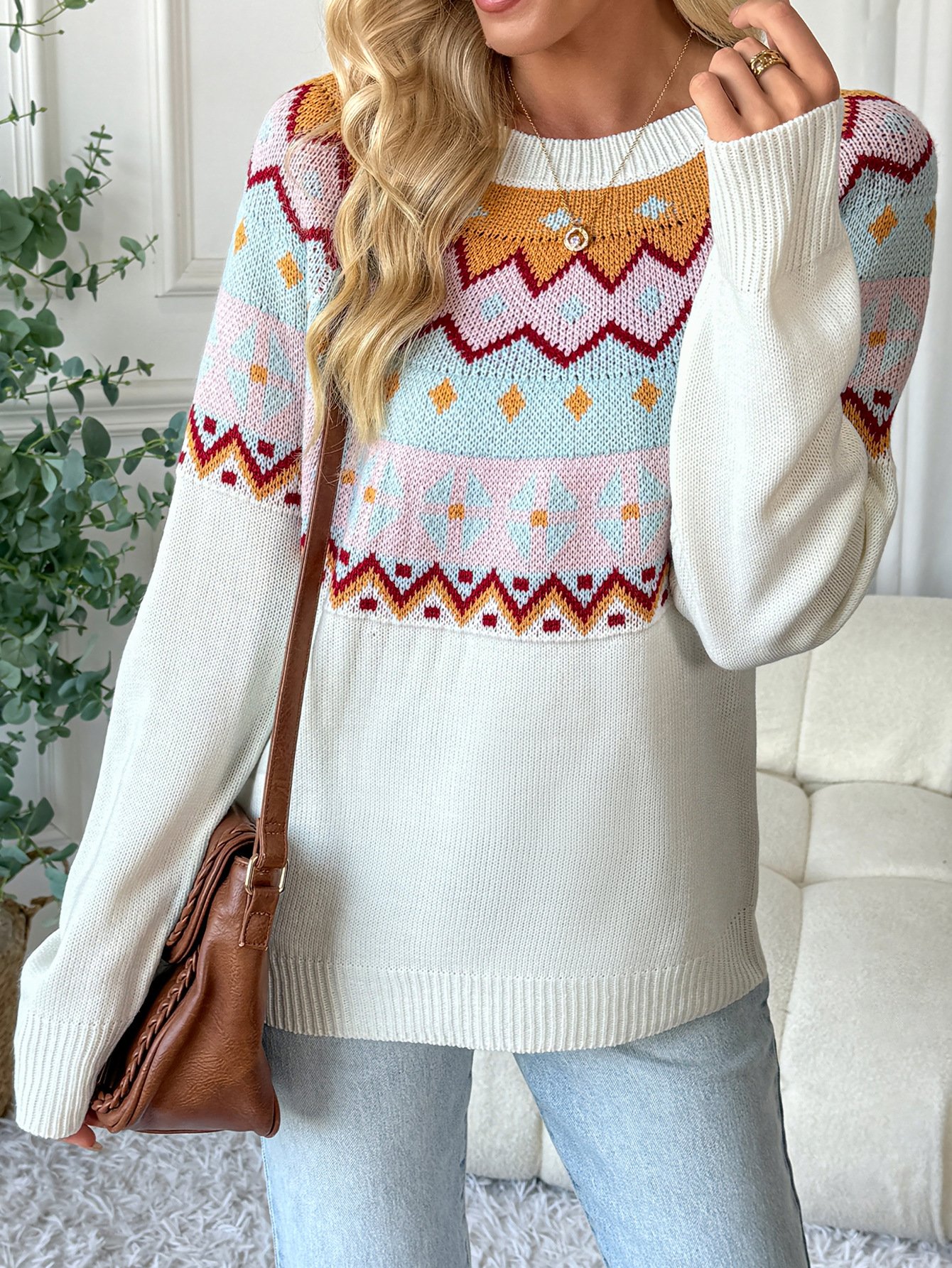 Casual Crew Neck Knitted Sweater