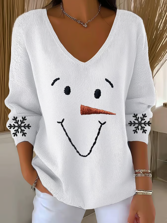 Women's Long Sleeve T-shirt Spring/Fall White Christmas Printing V Neck Daily Going Out Casual Top