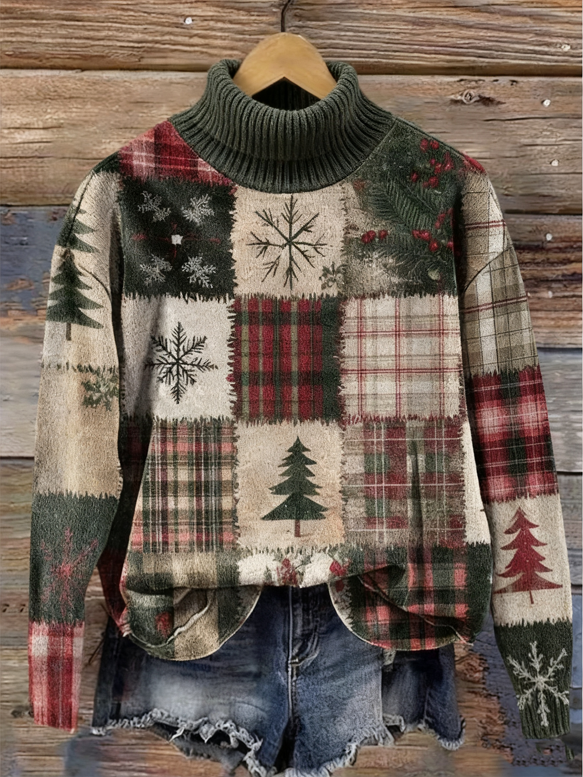 Casual Turtleneck Geometric Loose Sweater