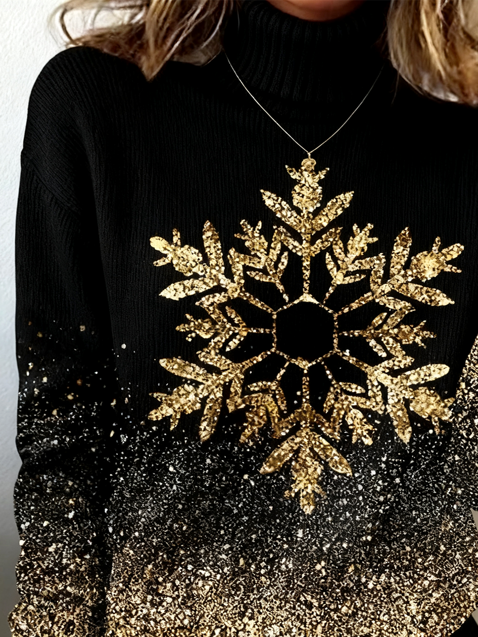 Gradient Pattern Vintage Loose Turtleneck Sweater