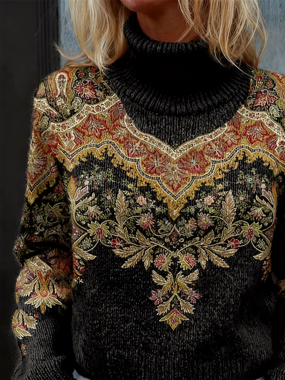 Turtleneck Loose Casual Geometric Sweater