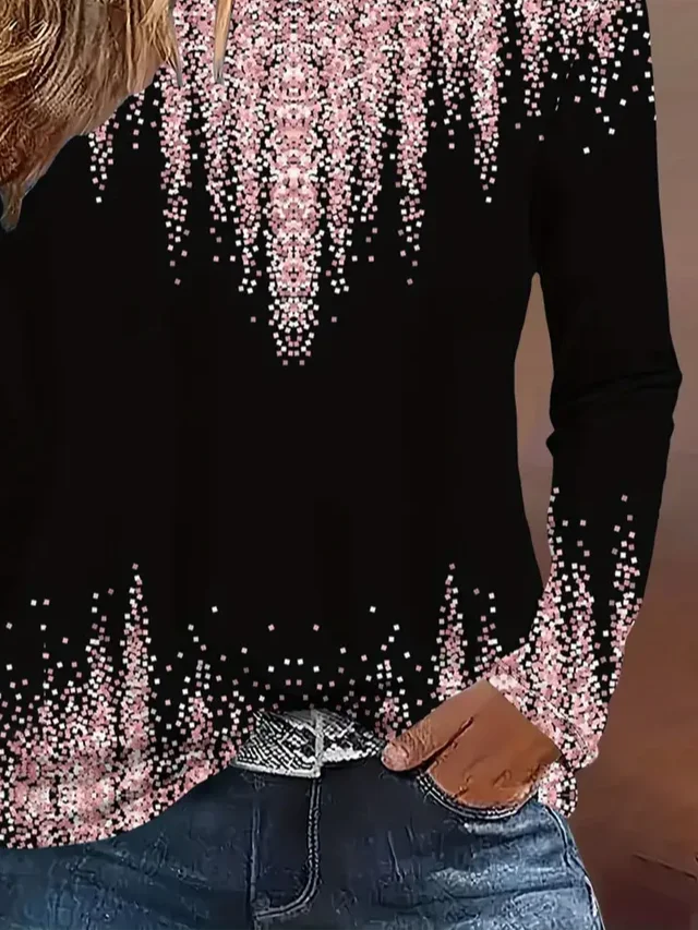 Women's Long Sleeve T-shirt Spring/Fall Black Abstract Printing Jersey Crew Neck Daily Going Out Casual Top