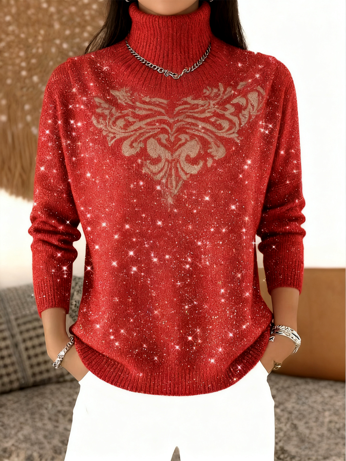 Loose Turtleneck Casual Geometric Sweater