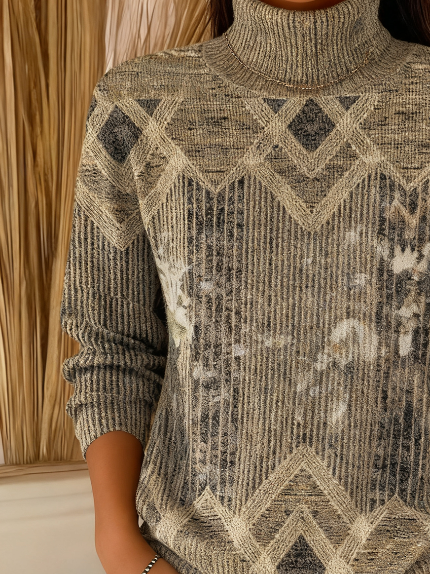 Striped Vintage Turtleneck Loose Sweater