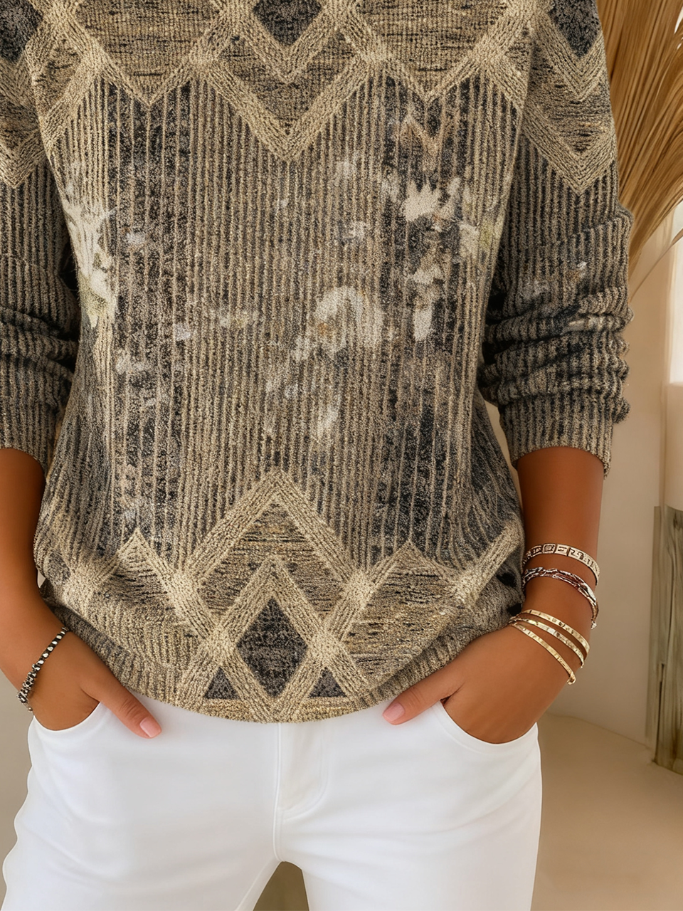 Striped Vintage Turtleneck Loose Sweater