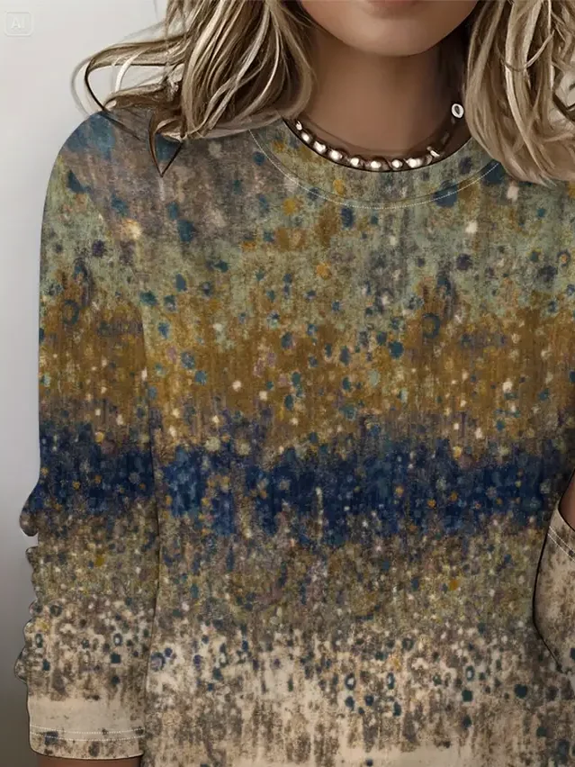 Women's Long Sleeve T-shirt Spring/Fall As Picture Abstract Printing Jersey Crew Neck Daily Going Out Casual Top