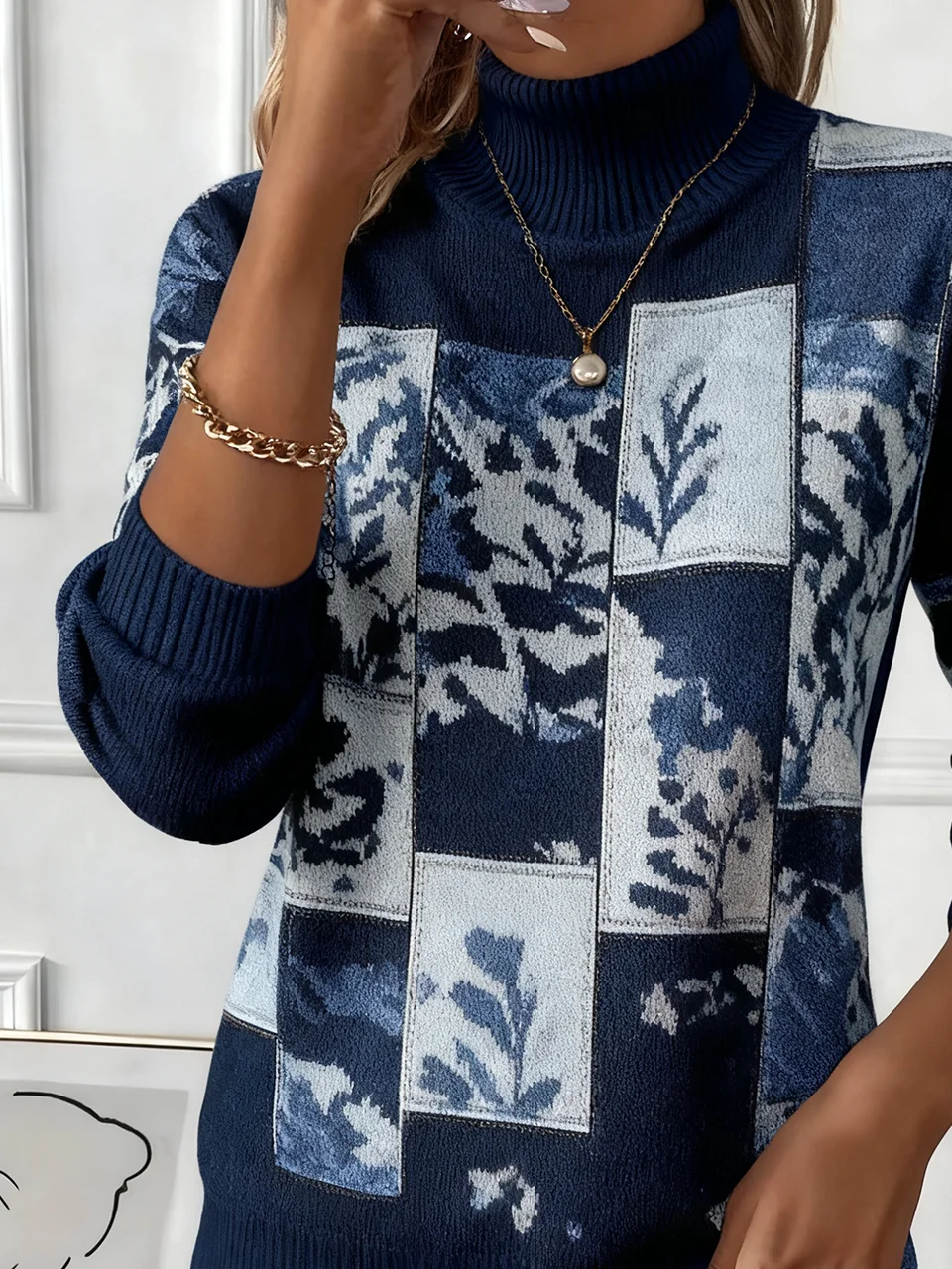 Turtleneck Floral Loose Vintage Sweater