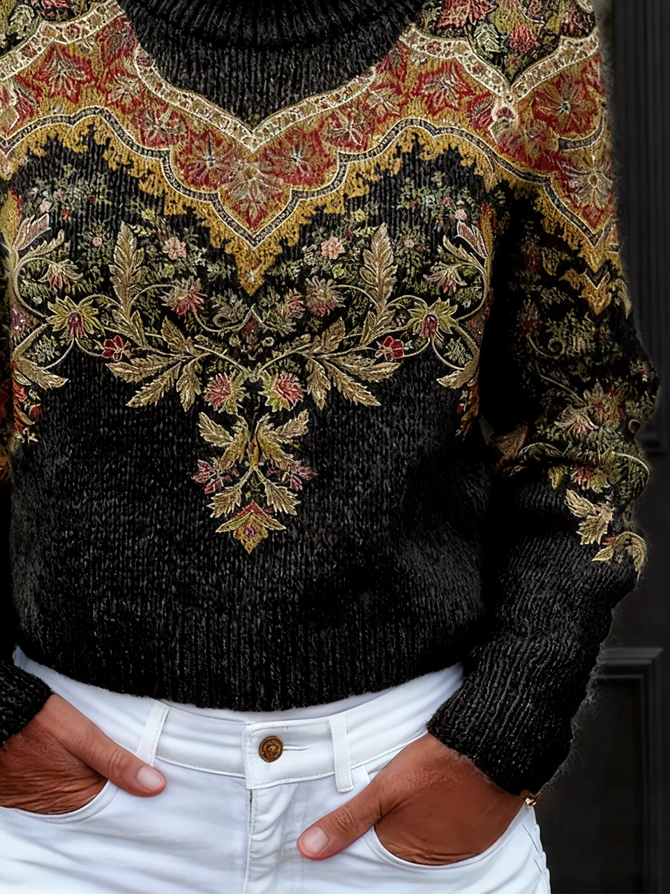 Turtleneck Loose Casual Geometric Sweater