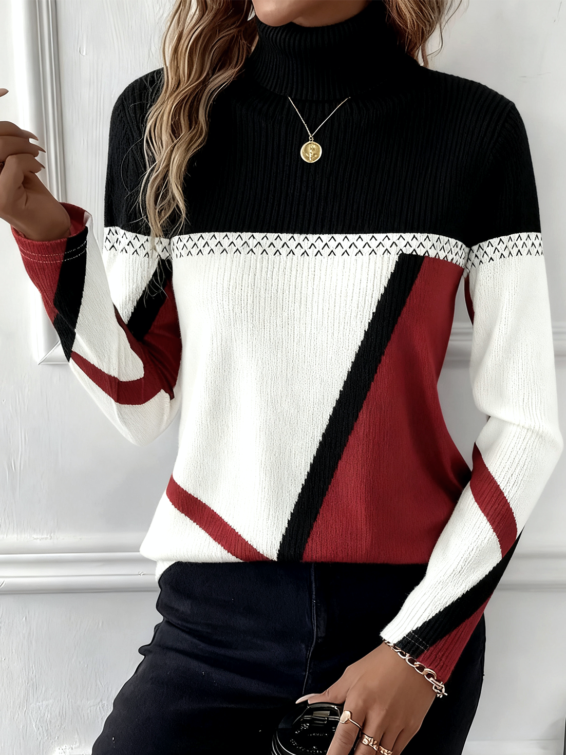 Loose Turtleneck Striped Vintage Sweater