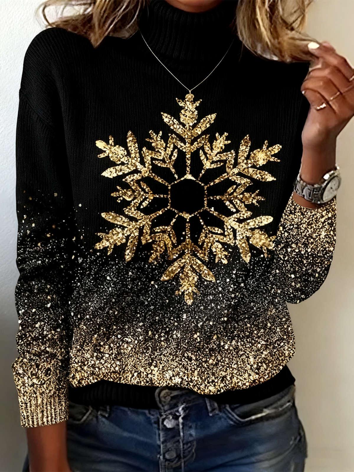 Gradient Pattern Vintage Loose Turtleneck Sweater