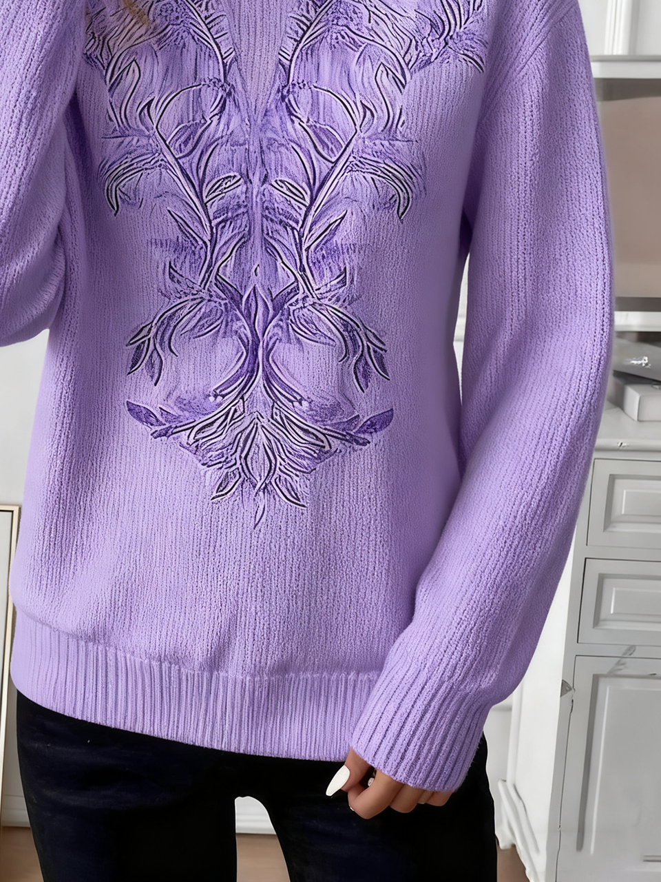 Loose Vintage Geometric Turtleneck Sweater