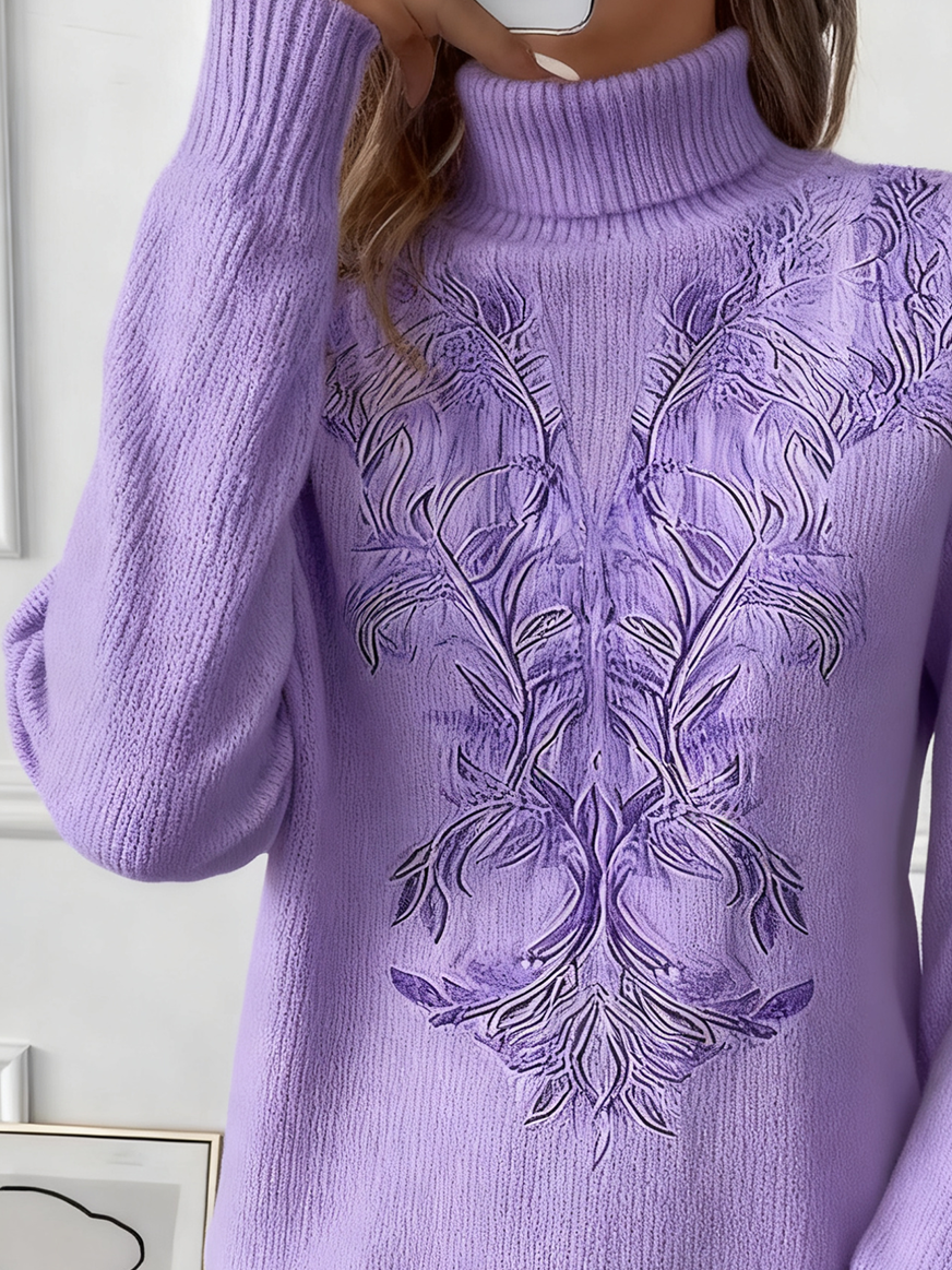 Loose Vintage Geometric Turtleneck Sweater