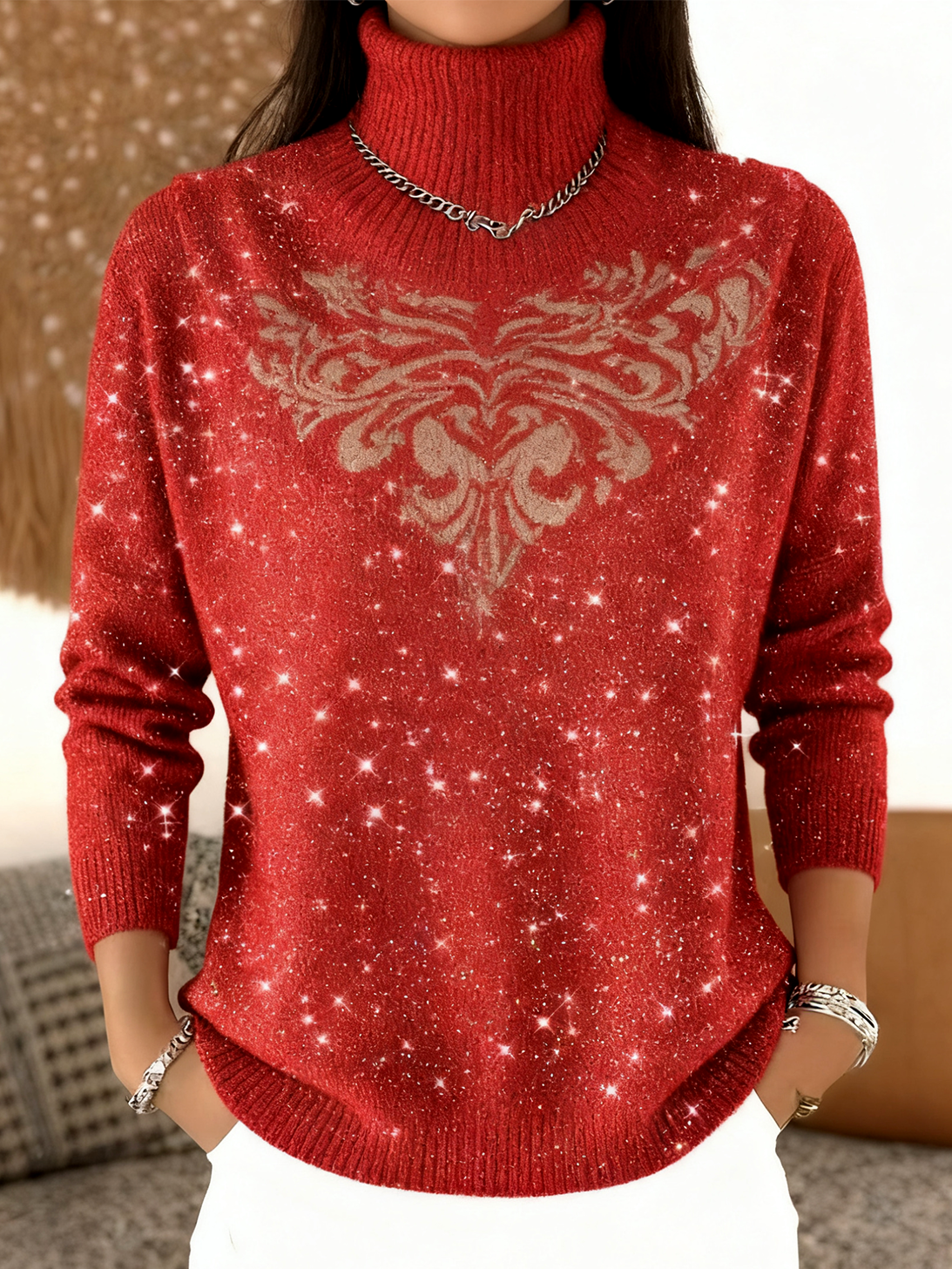 Loose Turtleneck Casual Geometric Sweater