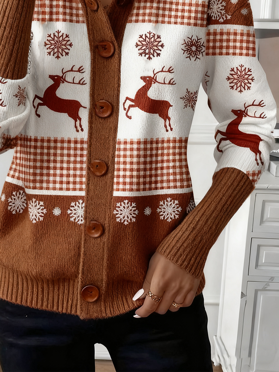 Geometric Casual Wool/Knitting Loose Cardigan