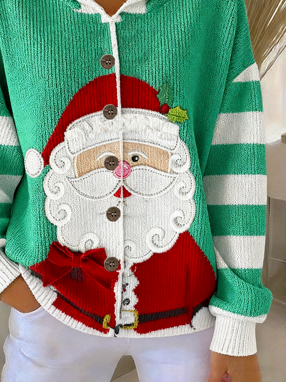 Casual Color Block Wool/Knitting Hoodie Cardigan