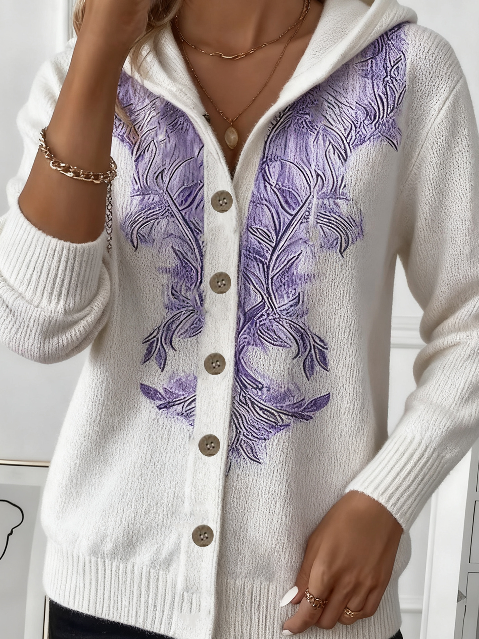 Casual Hoodie Wool/Knitting Geometric Cardigan