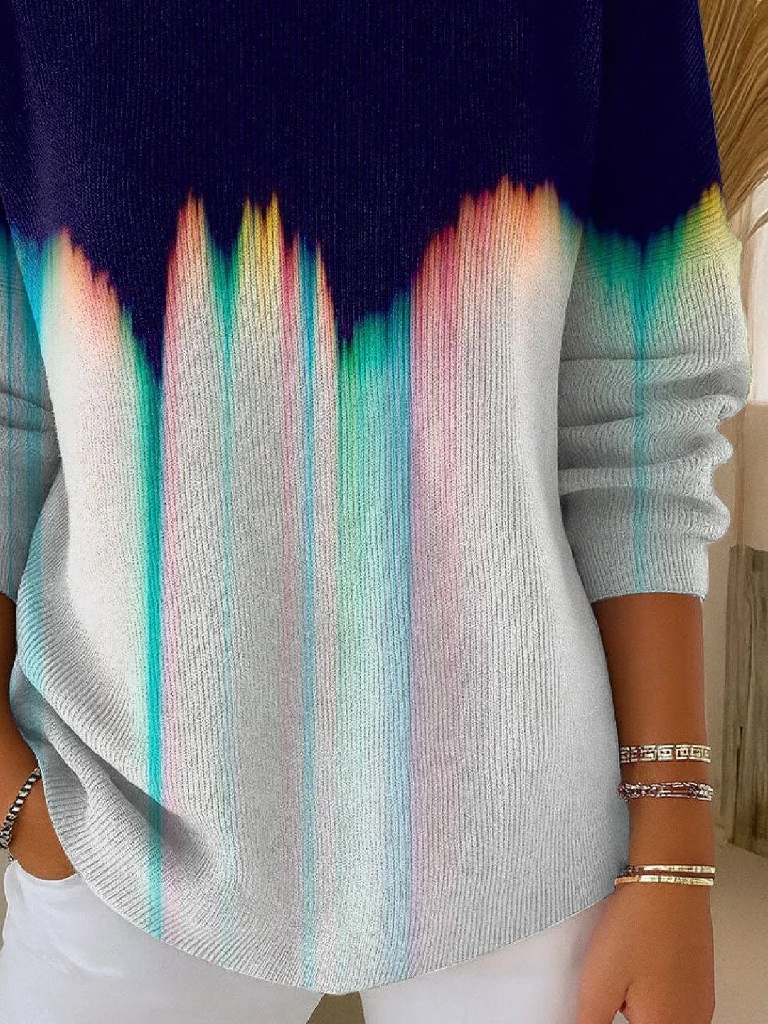 Crew Neck Printing Casual Abstract Sweater