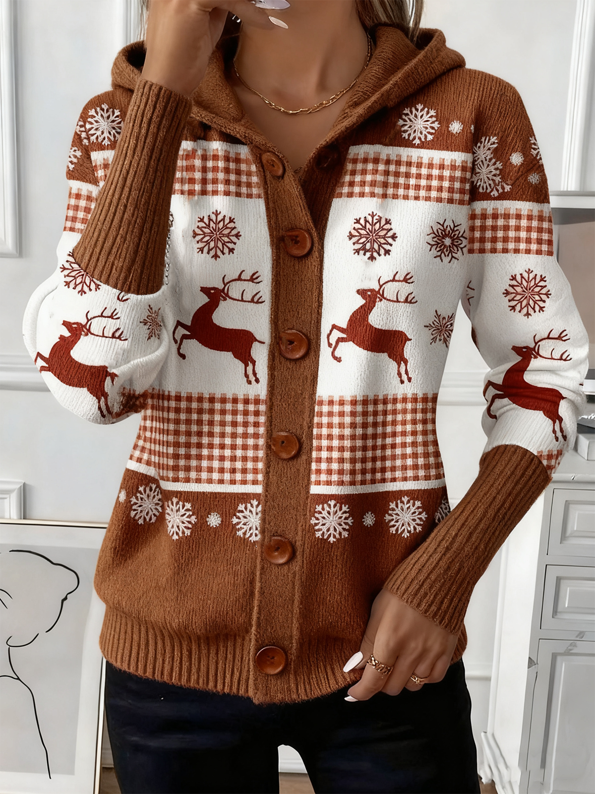 Geometric Casual Wool/Knitting Loose Cardigan