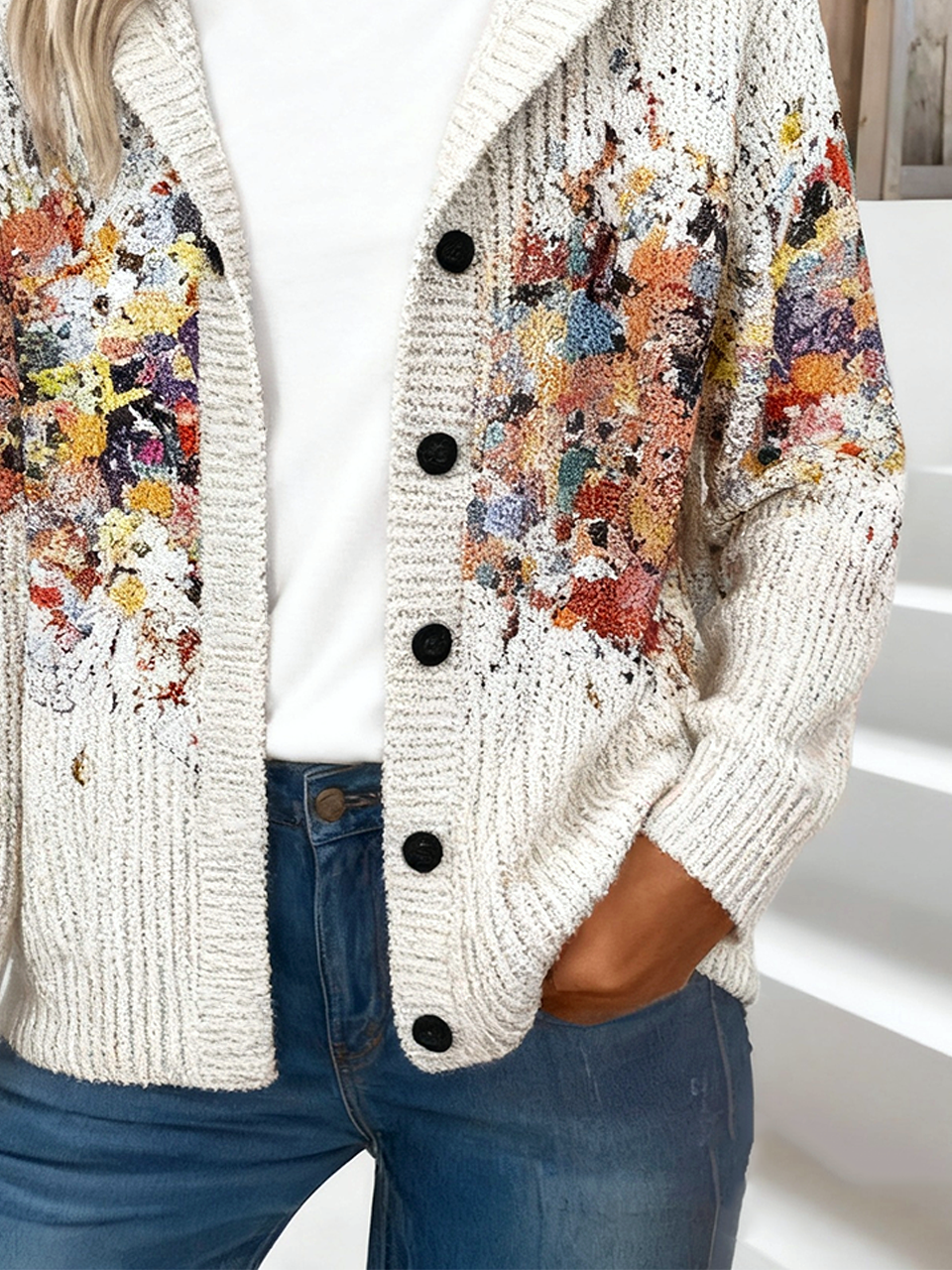 Loose Gradient Pattern Simple Cardigan