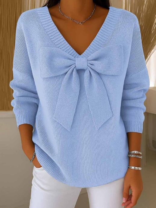 Plain Casual Loose V Neck Knit Top