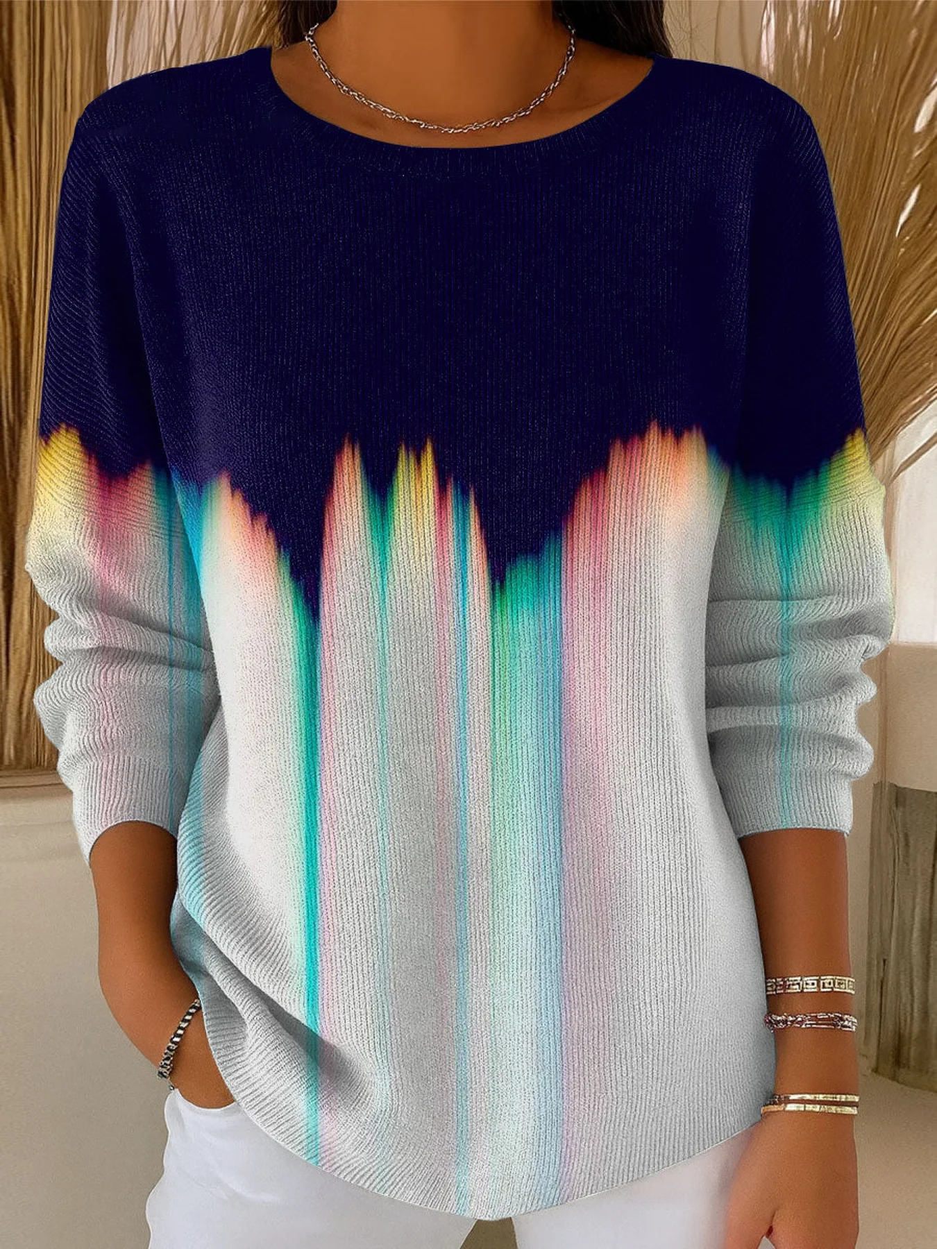 Crew Neck Printing Casual Abstract Sweater