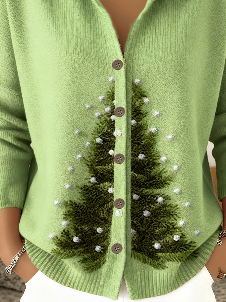 Simple Hoodie Wool/Knitting Christmas Tree Cardigan