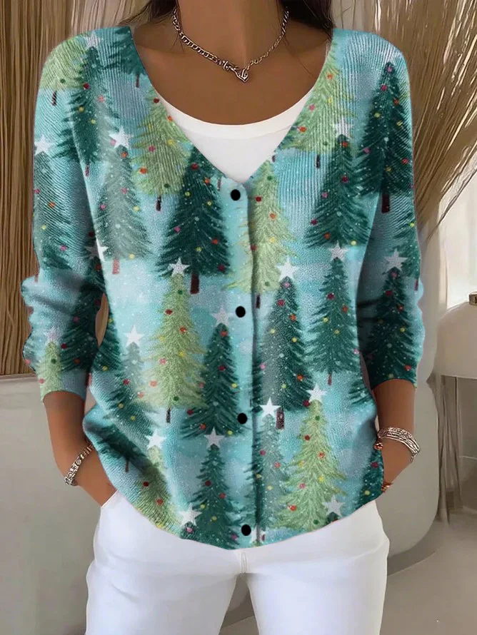 Christmas Peasant Crew Neck Loose Cardigan