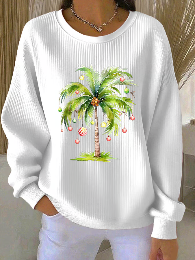 Casual Crew Neck Christmas Tree Printing Sweatshirt