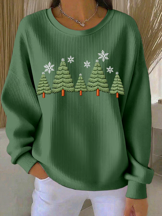 Crew Neck Printing Christmas Casual Sweatshirt