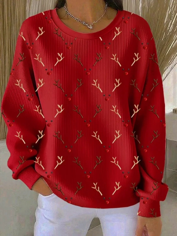 Printing Casual Christmas Elk Loose Sweatshirt