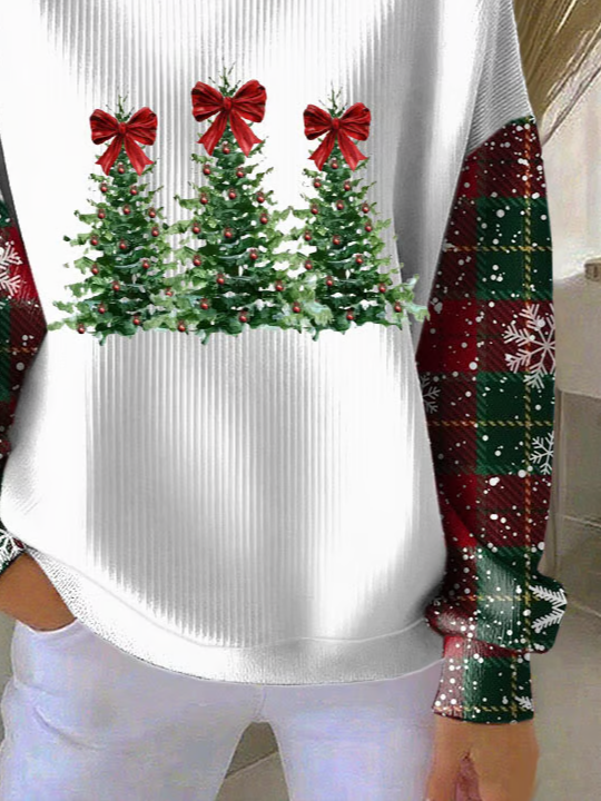 Crew Neck Loose Christmas Tree Casual Sweatshirt
