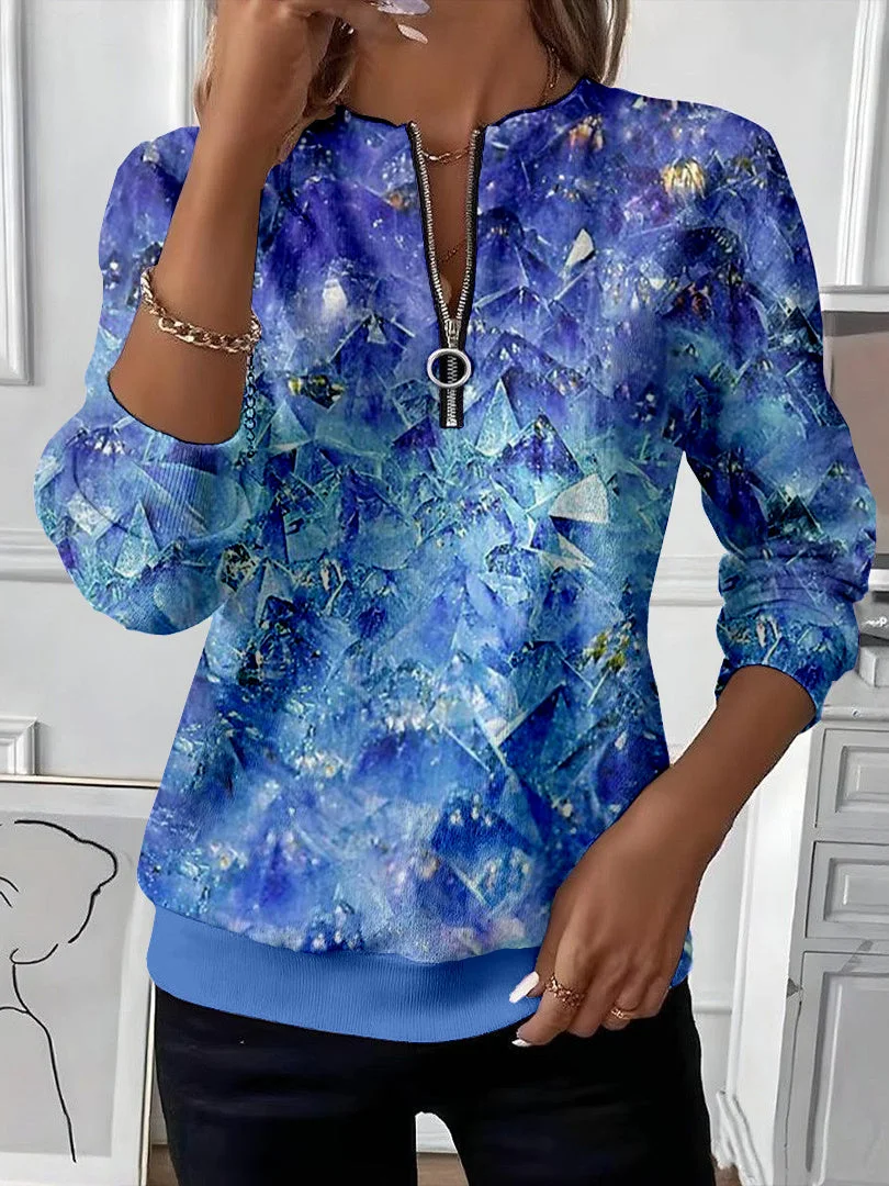 Women's Abstract Print Casual Zipper Long Sleeve Sweatshirt