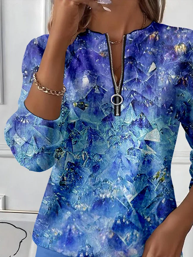 Women's Abstract Print Casual Zipper Long Sleeve Sweatshirt