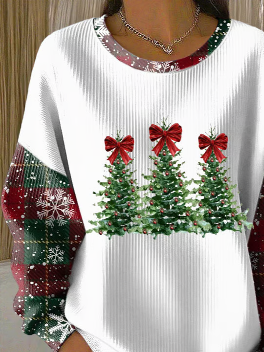 Crew Neck Loose Christmas Tree Casual Sweatshirt