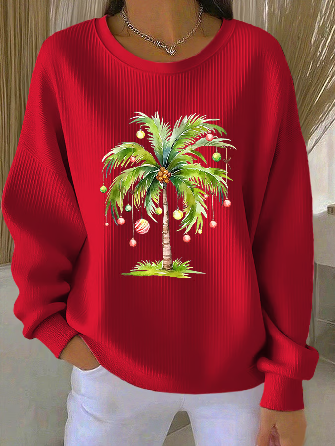 Casual Crew Neck Christmas Tree Printing Sweatshirt