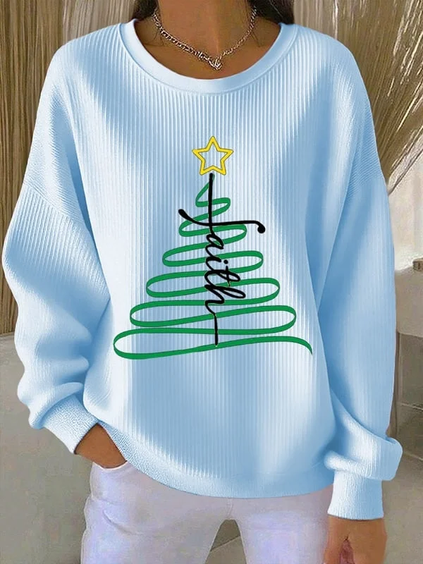 Casual Christmas Tree Printing Crew Neck Sweatshirt