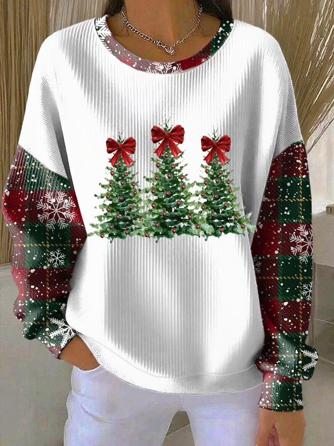 Crew Neck Loose Christmas Tree Casual Sweatshirt