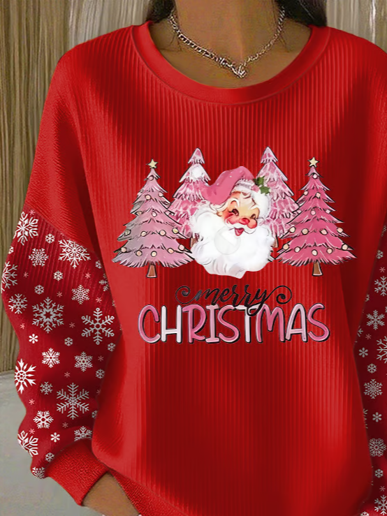 Crew Neck Christmas Printing Casual Sweatshirt