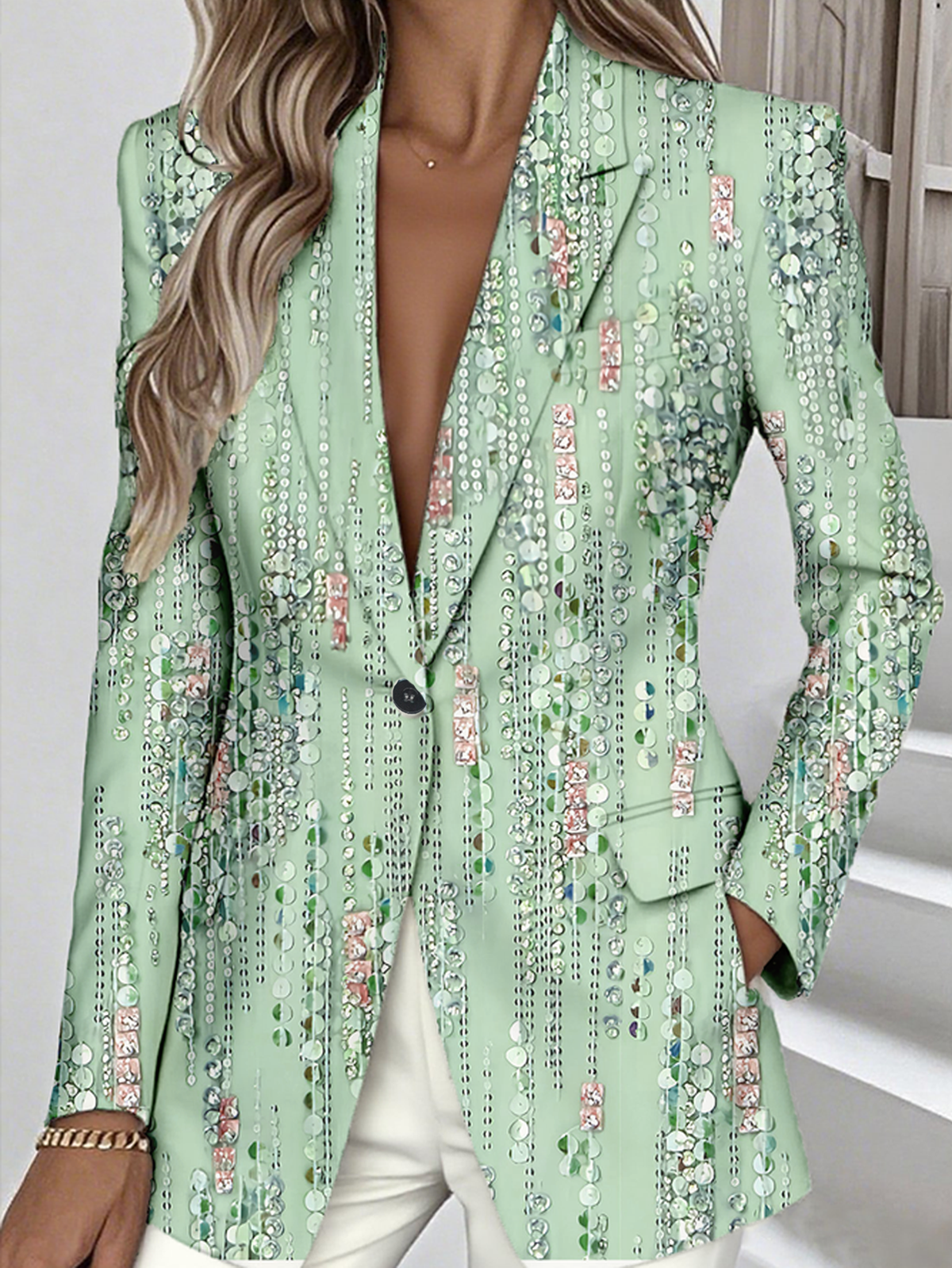 Regular Fit Lapel Collar Lady Romance Pop Art Print Blazer